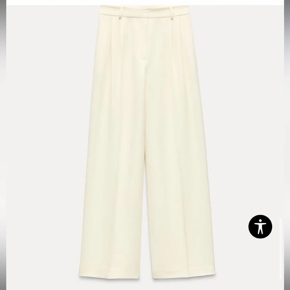 Zara NWT ecru wide leg pants with darts 7997/272 - Picture 6 of 9